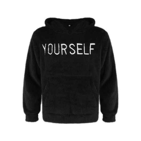 men's hoodies & sweatshirts mens fuzzy fleece hoodie, casual winter warm letter print hooded pullover with kangaroo pocket, Black